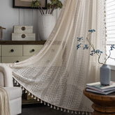 Sutuo Home beige boho lace curtain crochet close-up for delicate texture and soft light filtering.