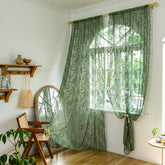 Sutuo Home olive green lace curtains pair with leaf embroidery for elegant light and privacy.