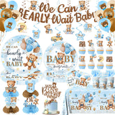Suzkoqo Blue Bear Banner enhances the baby shower backdrop with playful charm.