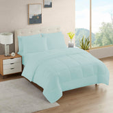 Sweet Home Collection Aqua twin comforter set on bed with all-season comfort.