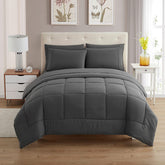 Sweet Home Collection queen comforter set in gray with deep-pocket design for a secure fit.