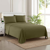 Sweet Home Collection queen olive sheets on bed, breathable comfort for cooler nights.