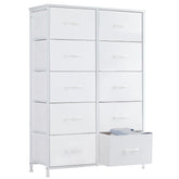 Sweetcrispy 10-drawer dresser tall chest in cream white for organized clothing storage.