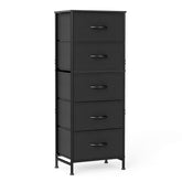 Sweetcrispy 5-drawer dresser with wood top adds sturdy surface for lamps and decor.