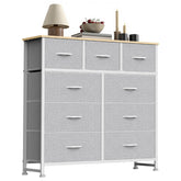 Sweetcrispy 9-drawer dresser with wood top offering stable bedroom storage and display space.