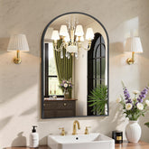 Sweetcrispy arched black bathroom mirror over sink for a crisp reflection and timeless style.