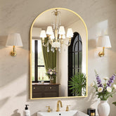 Sweetcrispy arched gold wall-mounted mirror for elegant bathroom and entryway styling.
