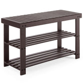 Sweetcrispy bamboo shoe rack bench 3-tier front view highlights clutter-free entryway