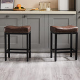 Sweetcrispy bar stools with ergonomic saddle seat offer comfortable home seating.