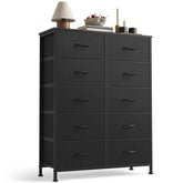 Sweetcrispy black dresser front view with 10 drawers offering spacious storage.