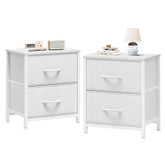 Sweetcrispy nightstand set with wooden top and fabric drawers for organized bedside storage.