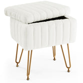 Sweetcrispy vanity stool with hidden storage keeps cosmetics neatly tucked away.