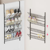 SWTYMIKI over-the-door organizer, front view, four tiers for flats, heels, and sneakers.
