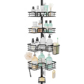 SWTYMIKI shower caddy tension pole with adjustable height for versatile bathroom storage.