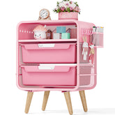 SYKIARIOL pink nightstand front view with two drawers for organized bedside storage