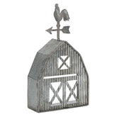 Synovana barn-shaped tea light holder with weathered galvanized finish for cozy table decor.