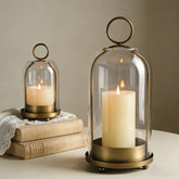Sziqiqi hurricane lantern small in antique brass for intimate outdoor dining