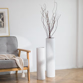 Sziqiqi white tall floor vase with honeycomb texture adds modern drama to entryways.