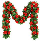SzJias Flower Garland front view with red artificial roses for elegant dΓ©cor