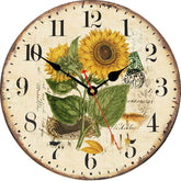 TAHEAT Vintage Floral Wall Clock full view with sunflowers brightening a living space