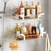 TAILI shower caddy with suction cups securely installed on smooth wall for quick storage.