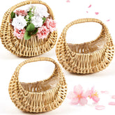 Taiyin three-pack rattan flower girl baskets with half-moon handles for weddings
