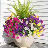 TakeArt outdoor artificial morning glory bundle enhances porches with vibrant color.