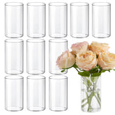 TBWIND 12-pack glass cylinder vases arranged as elegant wedding centerpieces