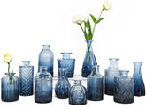 TBWIND blue glass bud vase set with etched patterns for elegant centerpieces