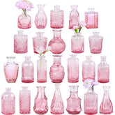 TBWIND pink glass bud vase 24-pack with etched patterns for elegant centerpieces