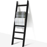 TEAKMAMA 6-tier blanket ladder in living room displaying throws for cozy storage