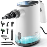 TEEVOGO handheld steam cleaner front view shows compact design for quick cleaning