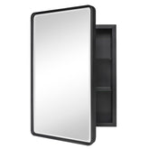 TEHOME Farmhouse cabinet front view with matte black frame and beveled mirror.