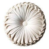 Teieas round velvet pillow in beige with pleated detail for elegant living room decor