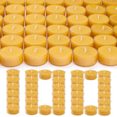 TELOSMA beeswax tea light 100-pack glowing yellow for clean, long-lasting ambiance
