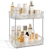 TENDER EPOCH 2-tier bathroom organizer maximizes counter space and keeps cosmetics accessible.