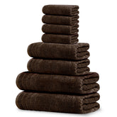 Tens Towels eight-piece brown set shown together for a complete bathroom refresh