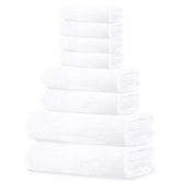 Tens Towels Pack Eight Towels Set main image showing coordinated white bath and guest towels for everyday use.