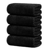 Tens Towels four-pack extralarge black towels, 30x60 inches, ideal for wrapping after a shower.