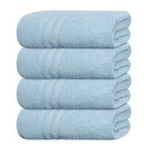 Tens Towels pack of four soft bath towels in sky blue for everyday comfort.