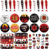 Tetcuican 84Pcs red and black horror decor set for eerie birthday ambiance.
