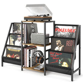 Tewinko record player stand with vinyl storage showcasing a clean listening space and album access