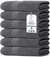 TexCraft Large Bath Towels set of 6 in charcoal grey with plush terry for everyday drying