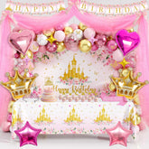 THAWAY princess birthday backdrop in pink and gold for a royal photo moment