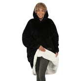 The Comfy Original front view in black shows the oversized wearable blanket for warm, cozy vibes
