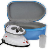 The Quilted Bear mini steam iron blue front view for portable quilting