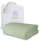 Threadmill luxury cotton king-size blanket in sage green offers generous warmth for king beds