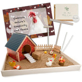 Threeheng Chicken Zen Garden Kit with coop and figures for calm desk decor