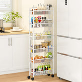 ThreeHio 6-tier slim storage cart fits between appliances for space-saving organization.