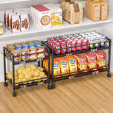 ThreeHio expandable pantry cart with 2-tier design fits tight spaces for tidy storage.